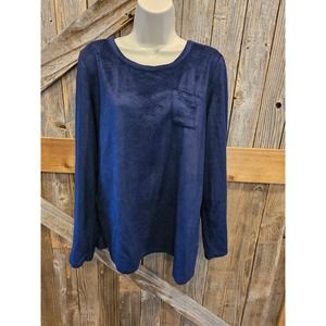 Croft & barrow size M LONG navy velour long sleeve top EUC SOFT ^